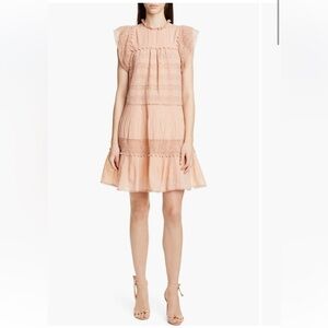 Ulla Johnson Nora Crochet Trim Trapeze Dress - Size 2 - Blush